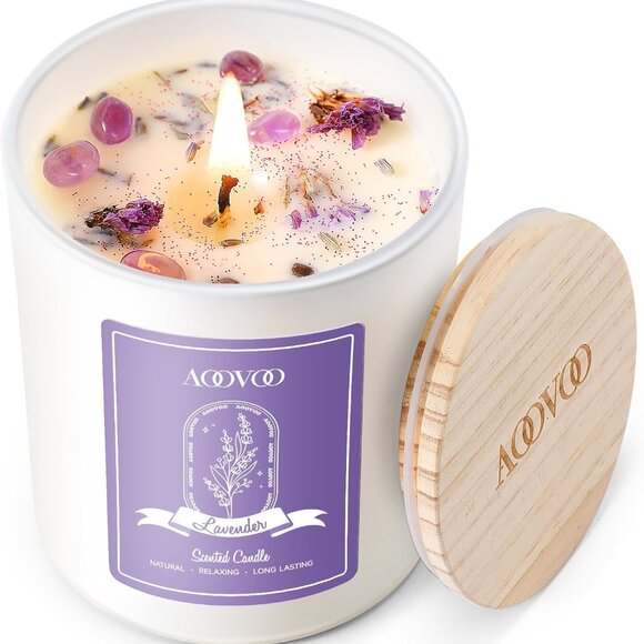 Lavender Scented Candles for Women - Aromatherapy Candle with Crystals Inside, 1 - Picture 1 of 8